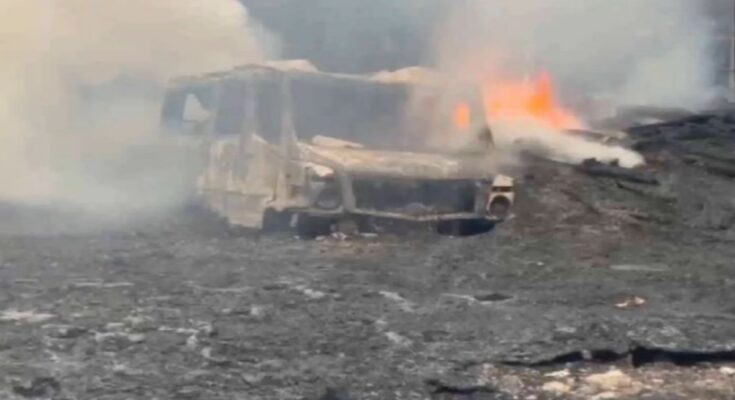 Huge fire in truck terminal warehouse, many vehicles burnt to ashes