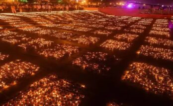 Saryu Ghat in Ayodhya lit up with 2.6 million diyas, setting two Guinness World Records