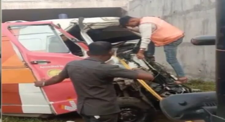 Tragic accident on Delhi-Mumbai Expressway: Ambulance falls off bridge, two dead, driver seriously injured.