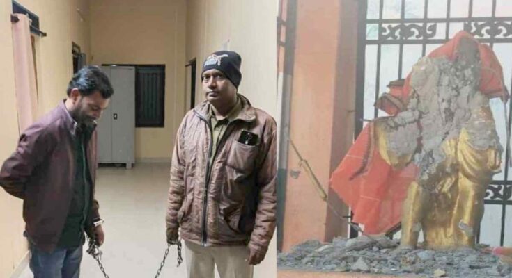 Mahatma Gandhi statue vandalism, Fingeshwar incident, Gariband district, village anger, accused detained, Rajim former MLA Amitesh Shukla, Gandhi Chowk, symbolic statue damaged, police investigation,