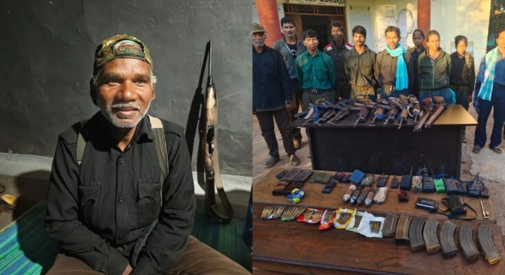 Maoist Surrender, MMC Zone Chief, Ramdher Majji, 87 Lakh Bounty, CPI Maoist, Chhattisgarh Khairagarh, Kumhi Village, Anti-Naxal Operation, Divisional Committee Members, Area Committee Members, AK-47 Recovery, Insas Rifle, SLR Rifle, Leadership Crisis, Bastar Naxal Decline, Barse Deva,