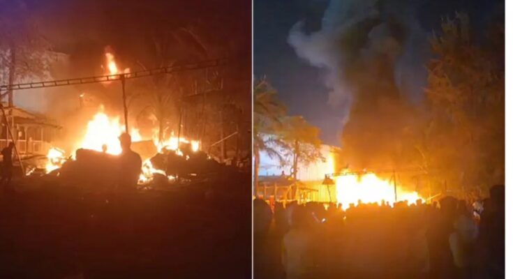 Thane Fire News, Wedding Reception Fire, Blue Roof Club Thane, Banquet Hall Fire, Fire Due to Fireworks, Thane Municipal Corporation, Disaster Management Team, Fire Brigade Rescue, Wedding Guests Safe,